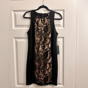 Elegant Black and Beige Lace Dress